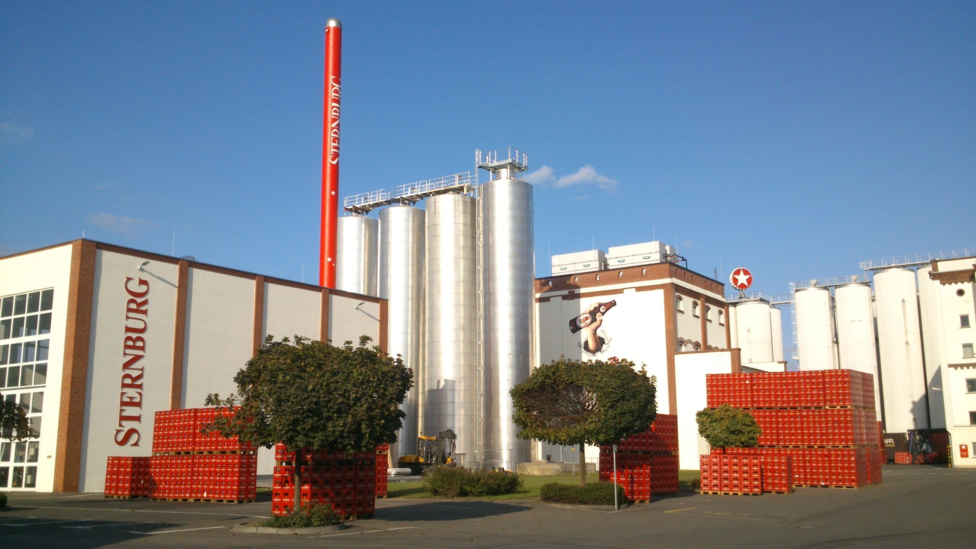 The building of the Sternburg Beer brewery in the city of Leipzig, Saxony, Germany. Blue sky in the background.