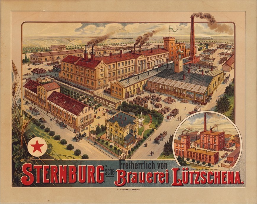 A painting of the old Sternburg Brewery in Lützschena, Saxony, Germany