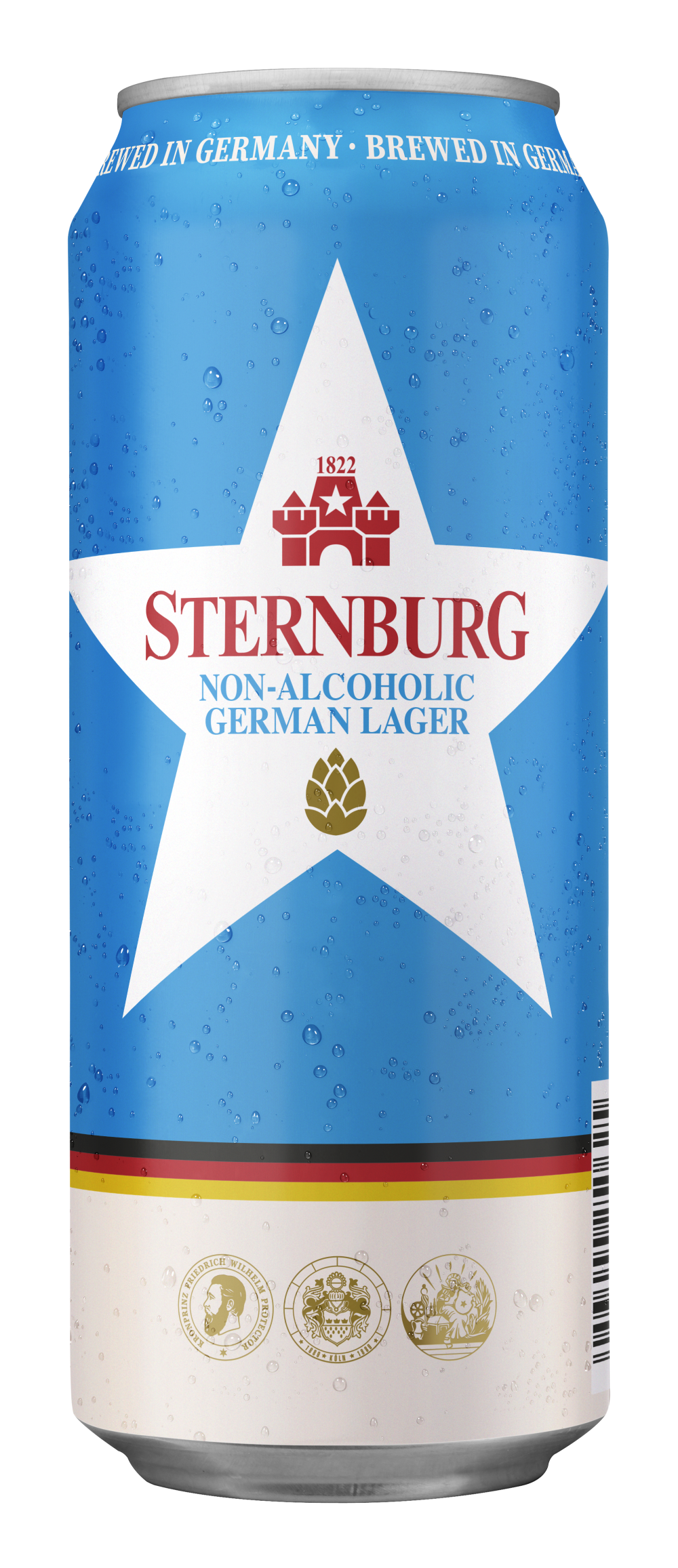 A blue Sternburg beer can of the brand Non-Alcoholic German Lager – To the product detail.